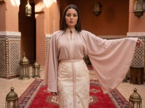 Modern Moroccan Caftan in Crepe with Delicate Embroider